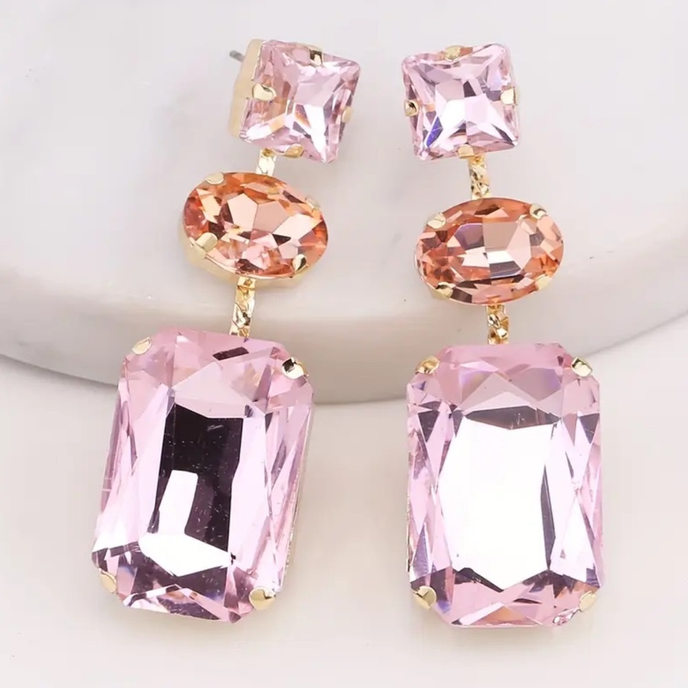 Elegant Pink and Peach Crystal Drop Earrings